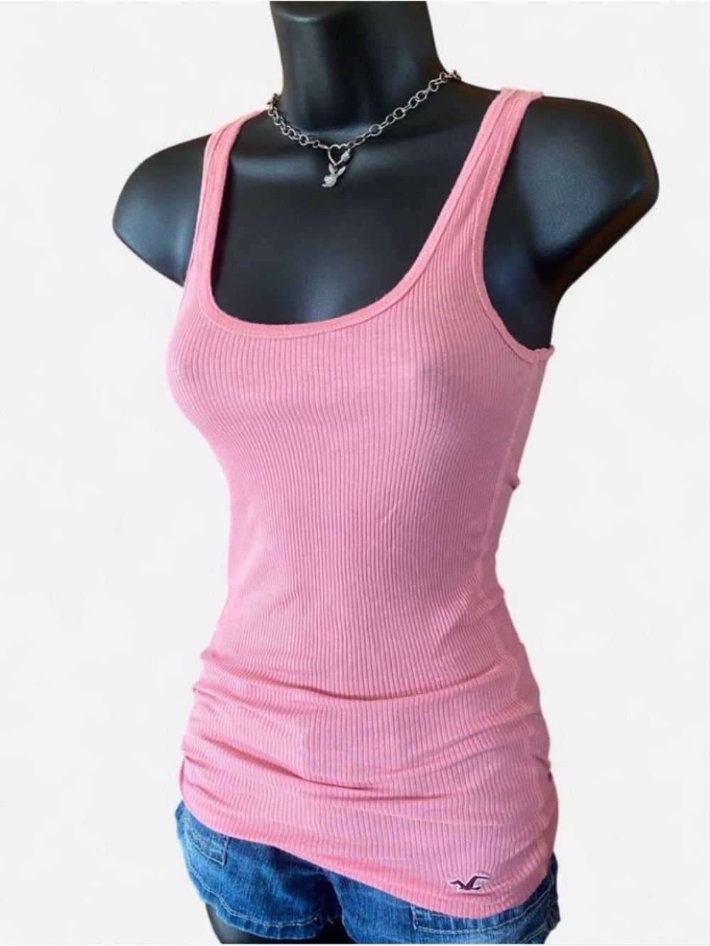 Y2k Hollister Pink Fitted Ribbed Tank Top with Bird Logo